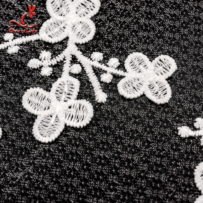 100% cordón floral bordado poliéster de Bussy de la tela del cordón para el vestido de boda con la red suiza