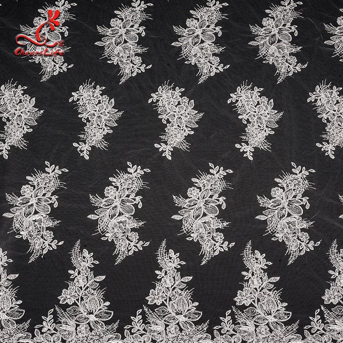 estiramiento floral 3D que se casa la tela bordada nupcial del cordón de Tulle por la yarda