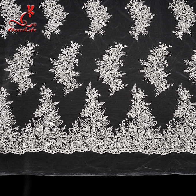 estiramiento floral 3D que se casa la tela bordada nupcial del cordón de Tulle por la yarda