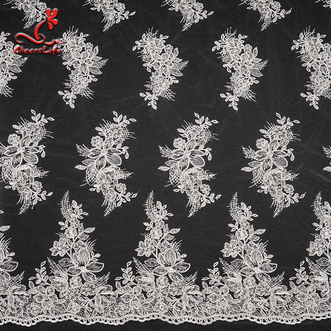 estiramiento floral 3D que se casa la tela bordada nupcial del cordón de Tulle por la yarda