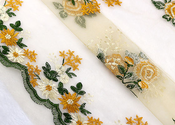 Multi Colored Floral Scallops Lace Fabric For Evening Dresses