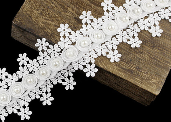 3D Flower French Venice Guipure Lace Trim With Pearl Bead